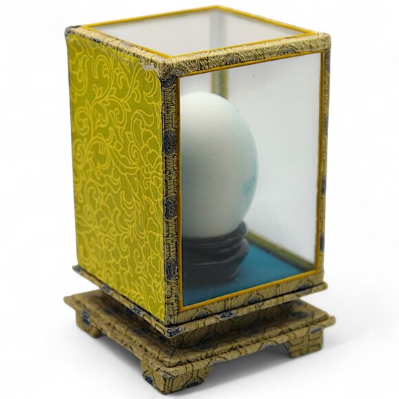 Vintage Chinese Handcrafted Unicorn Egg In Glass Display Case - Picture 4 of 6